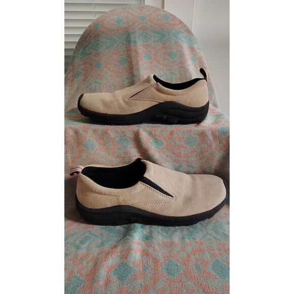 Faded Glory Men's 8.5 tan Canvas Leather Slip-On Suede Loafers - Picture 1 of 8